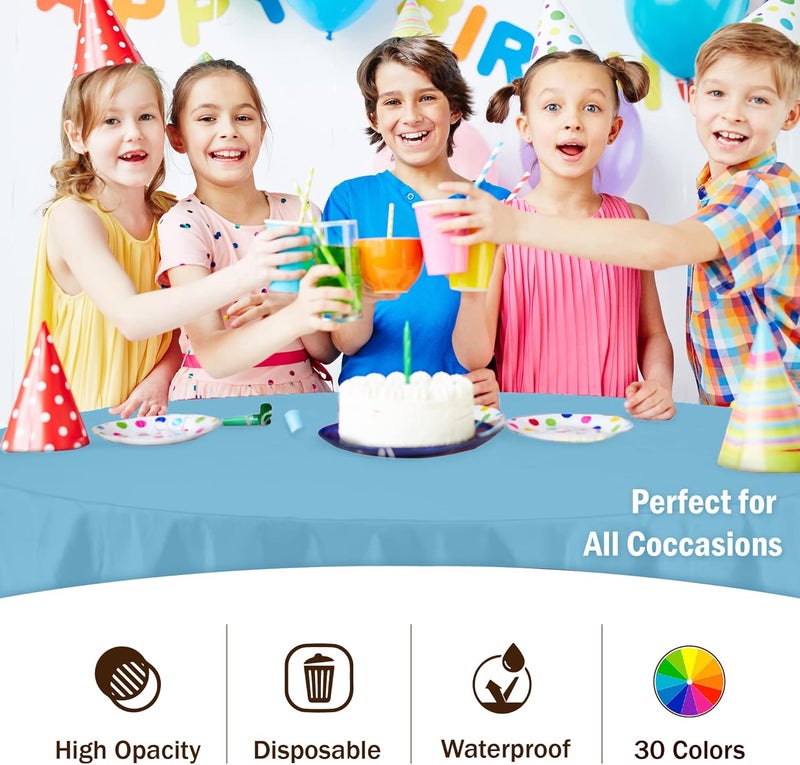 Exquisite 12-Pack Premium Plastic Table Cloth, 84in. Round Table Cover - Sky Blue - Image 5