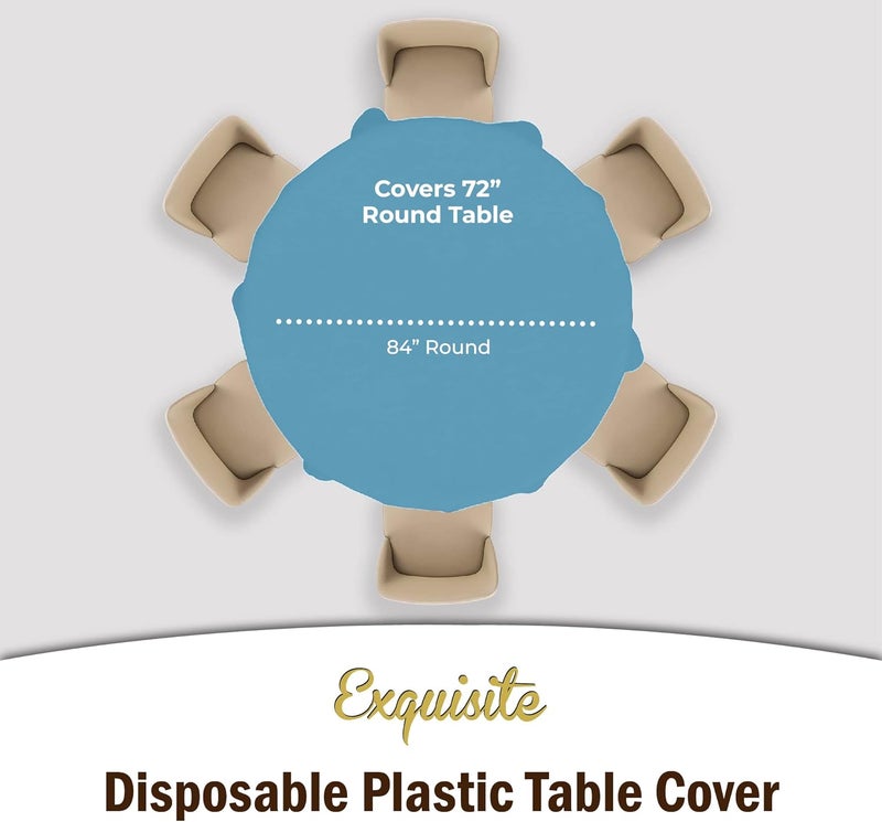 Exquisite 12-Pack Premium Plastic Table Cloth, 84in. Round Table Cover - Sky Blue - Image 4