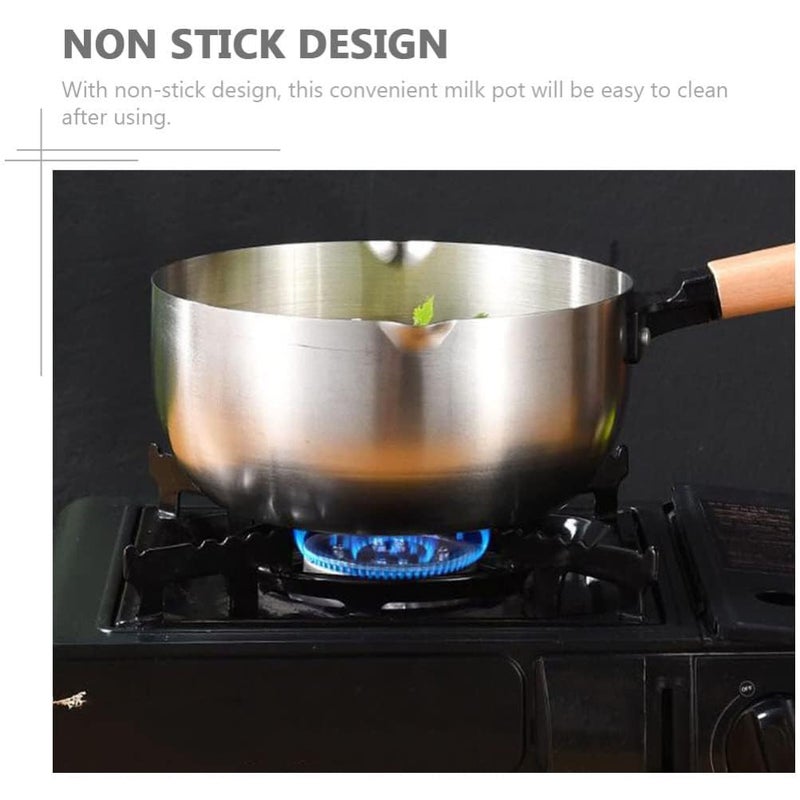 Cheet enterprise Milk Pot for Soup Noodles Sugar Chocolate Silver18CM 1Pcs Induction NonStick Aluminium Sauce Pan Milk Pot with Wooden Handle - Image 4