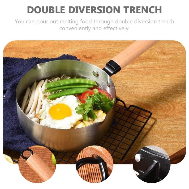 Cheet enterprise Milk Pot for Soup Noodles Sugar Chocolate Silver18CM 1Pcs Induction NonStick Aluminium Sauce Pan Milk Pot with Wooden Handle - Image 5