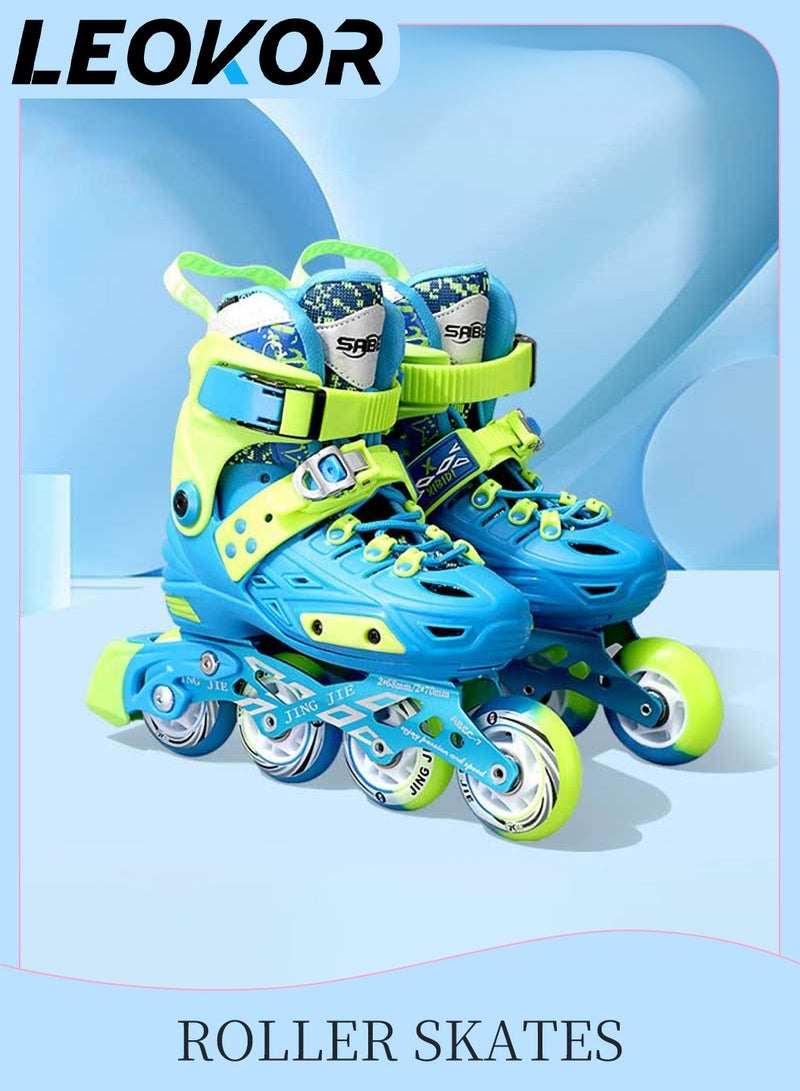 LEOKOR Adjustable Roller Skate Shoe Set,for Kids Ages 6-12 Children's Roller Skates,with LED Light-Up Wheels Roller Skates and Roadblock Backpack,Protective Gear set - Image 1