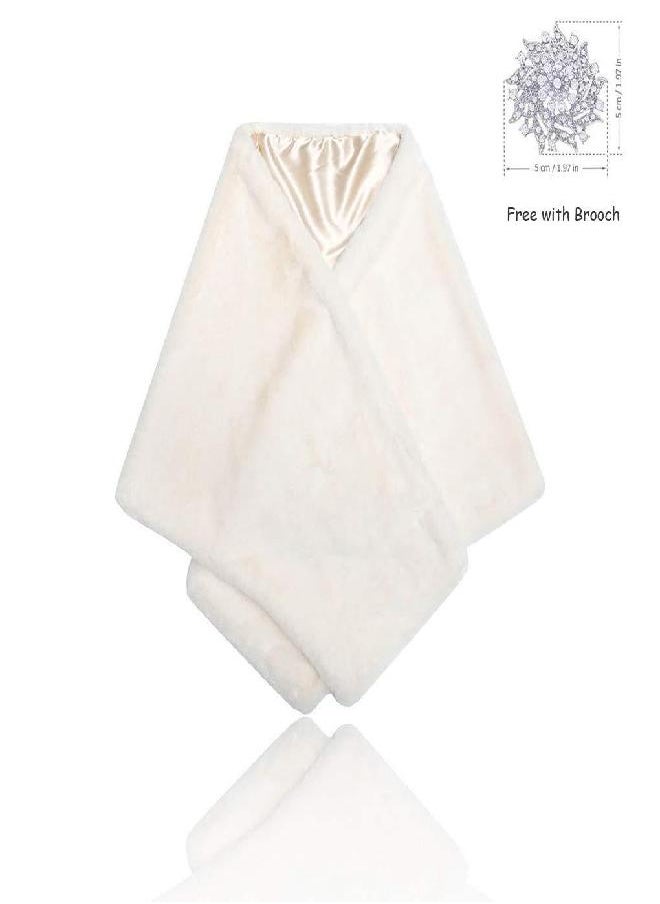 Yalice Yalice Wedding Faux Fur Shawl and Wrap Bridal Fur Stole Cape Fur Scarf for Bride and Bridesmaids (Beige)  - Image 1