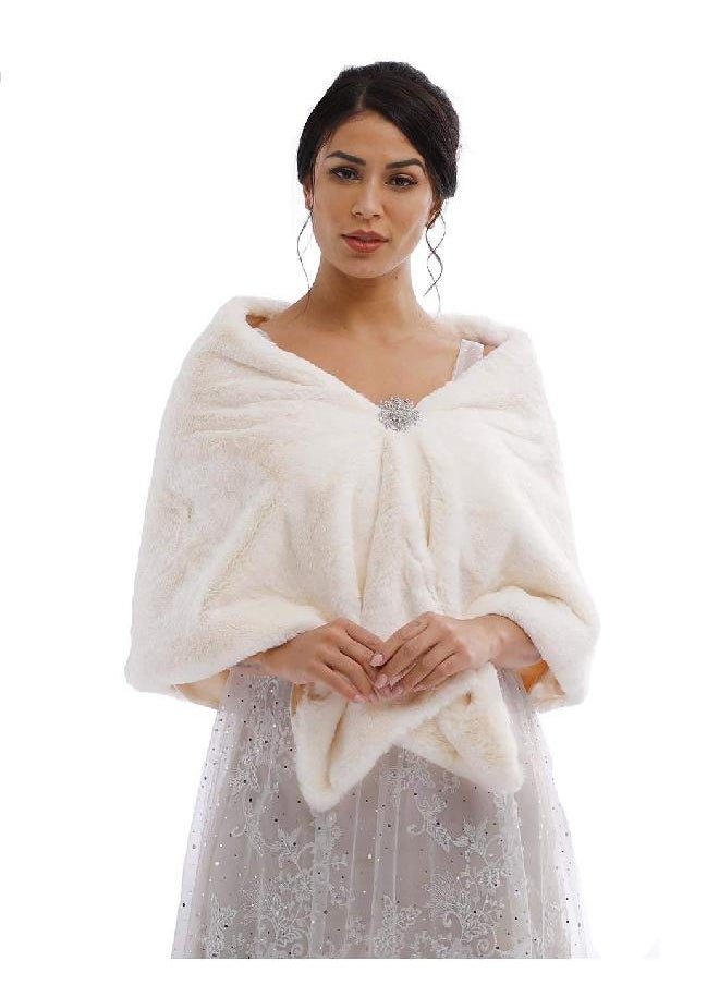 Yalice Yalice Wedding Faux Fur Shawl and Wrap Bridal Fur Stole Cape Fur Scarf for Bride and Bridesmaids (Beige)  - Image 3