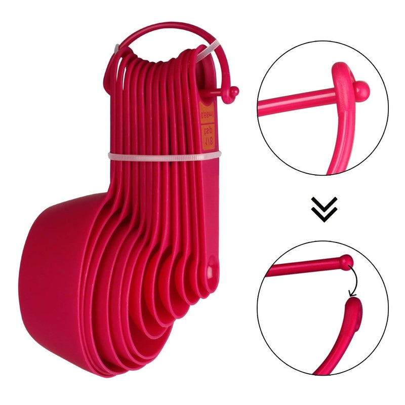 INKULTURE Plastic Measuring Cups and Spoon Set with Ring Holder 12 Piece Set Pink - Image 5
