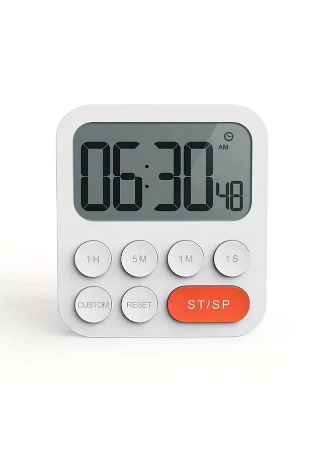 White Digital Timer Countdown Stopwatch with LCD Display for Kitchen Cooking Fitness - Image 1
