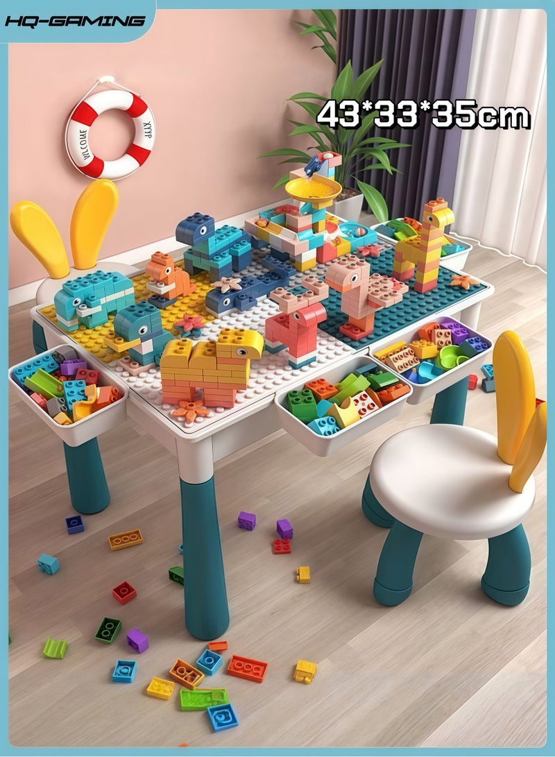 إتش كيو جيمنغ مجموعة طاولة أنشطة متعددة للأطفال 5 في 1 - 190 قطعة مكعبات بناء كبيرة متوافقة مع طاولة اللعب تتضمن كرسيًا واحدًا وطاولة مكعبات بناء 43 × 33 سم - Image 1