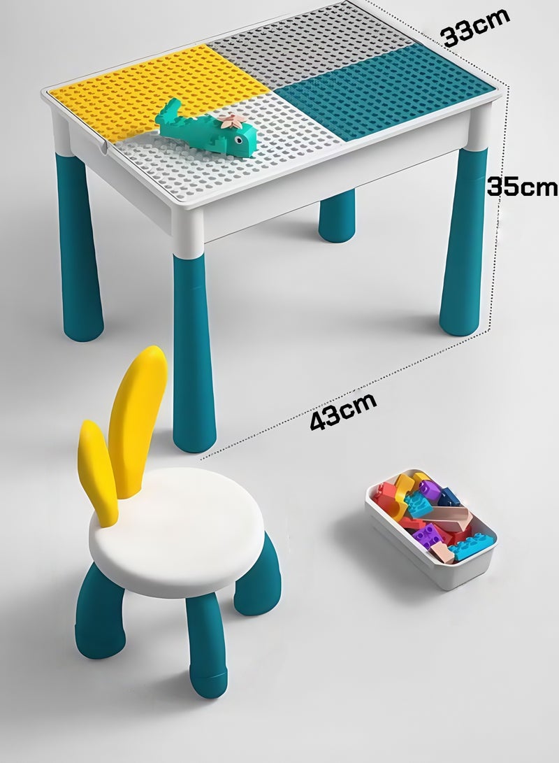 إتش كيو جيمنغ مجموعة طاولة أنشطة متعددة للأطفال 5 في 1 - 190 قطعة مكعبات بناء كبيرة متوافقة مع طاولة اللعب تتضمن كرسيًا واحدًا وطاولة مكعبات بناء 43 × 33 سم - Image 2