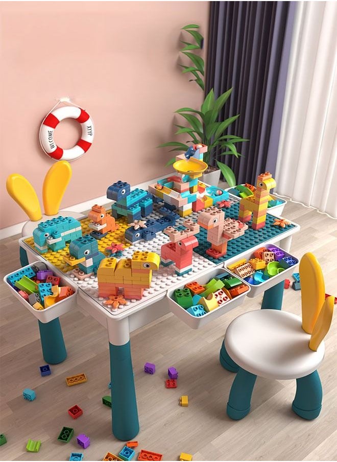 HQ-GAMING - Kids 5-in-1 Multi Activity Table Set - 190 Pieces Large Building Blocks Compatible Bricks Toy  Play Table Includes 1 Chair and Building Block Table 61*41CM - Image 1