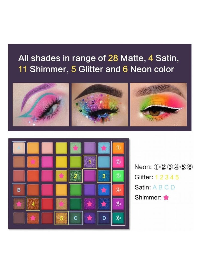 Ucanbe Neon Eyeshadow Makeup Palette 48 Colorful High Quality Matte Shimmer Glitter Eye Shadow Makeup Gift Set - Image 2