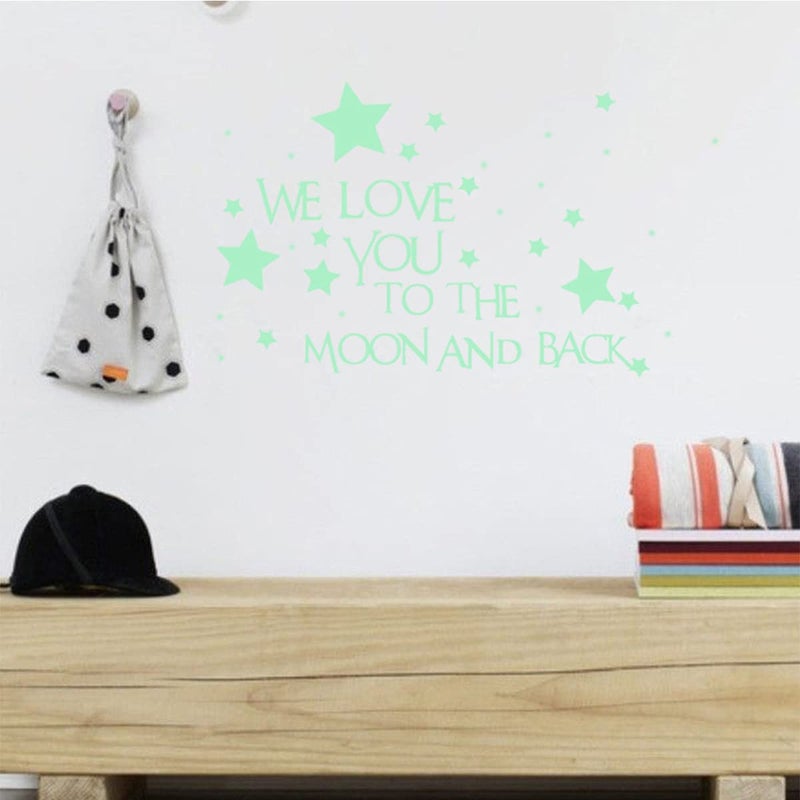 Homics Nursery Wall Decals Glowing Words Stickers - WE Love You to The Moon and Back - Words Glow in The Dark with Stars Around Wallpaper for Kids Bedroom Ceiling - Image 2