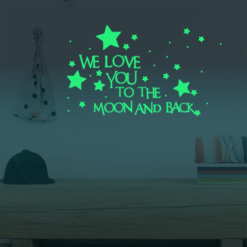 Homics Nursery Wall Decals Glowing Words Stickers - WE Love You to The Moon and Back - Words Glow in The Dark with Stars Around Wallpaper for Kids Bedroom Ceiling - Image 1