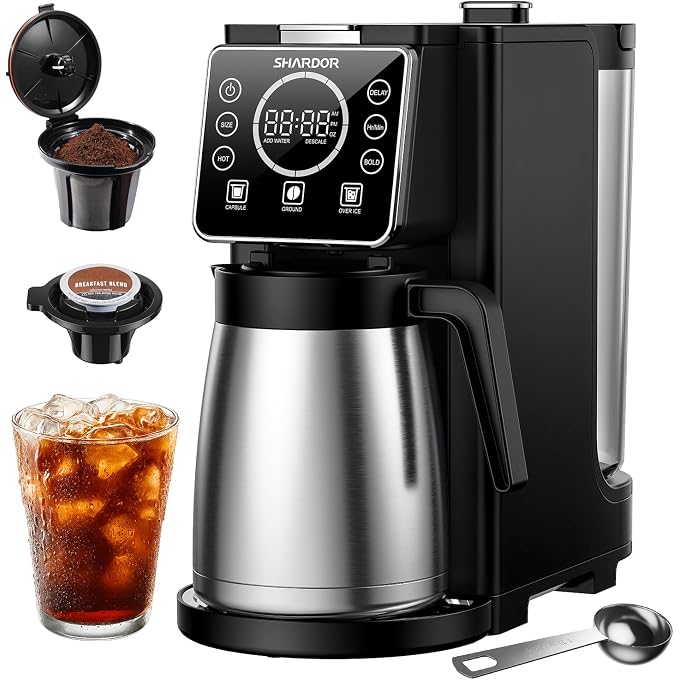 SHARDOR Single Serve & Carafe Coffee Maker, Hot & Iced Coffee Machine for K Cup Pods & Grounds, 6-32oz Brew Sizes, 95oz Removable Water Reservoir, Thermal Carafe, 24H Programmable, Matte Black - Image 1