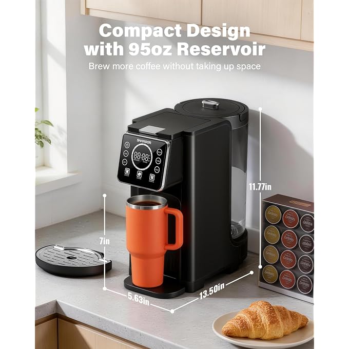 SHARDOR Single Serve & Carafe Coffee Maker, Hot & Iced Coffee Machine for K Cup Pods & Grounds, 6-32oz Brew Sizes, 95oz Removable Water Reservoir, Thermal Carafe, 24H Programmable, Matte Black - Image 2