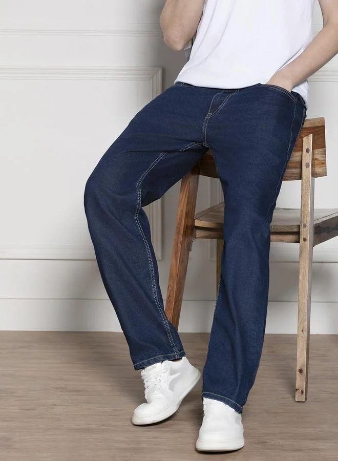 Dennis Lingo  Men'S Dark Blue Cotton Blend Denim Full Length Relaxed Jeans for Men | Best Price UAE