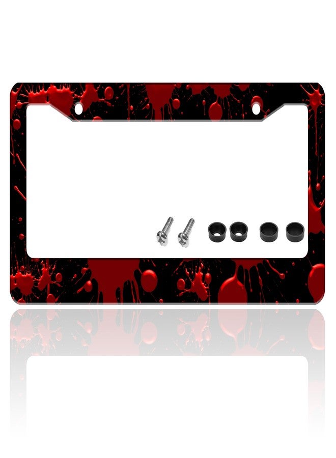 TINALUIN Red Blood Drop License Plate Frame Blood Spatter License Plate Holder for Front and Rear Car Tags Reusable Stainless Steel Funny Car Decoration with Screws 6.3 X 12.2 Inch - Image 1