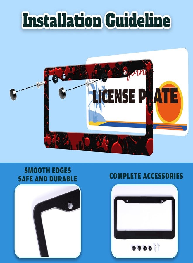 TINALUIN Red Blood Drop License Plate Frame Blood Spatter License Plate Holder for Front and Rear Car Tags Reusable Stainless Steel Funny Car Decoration with Screws 6.3 X 12.2 Inch - Image 4
