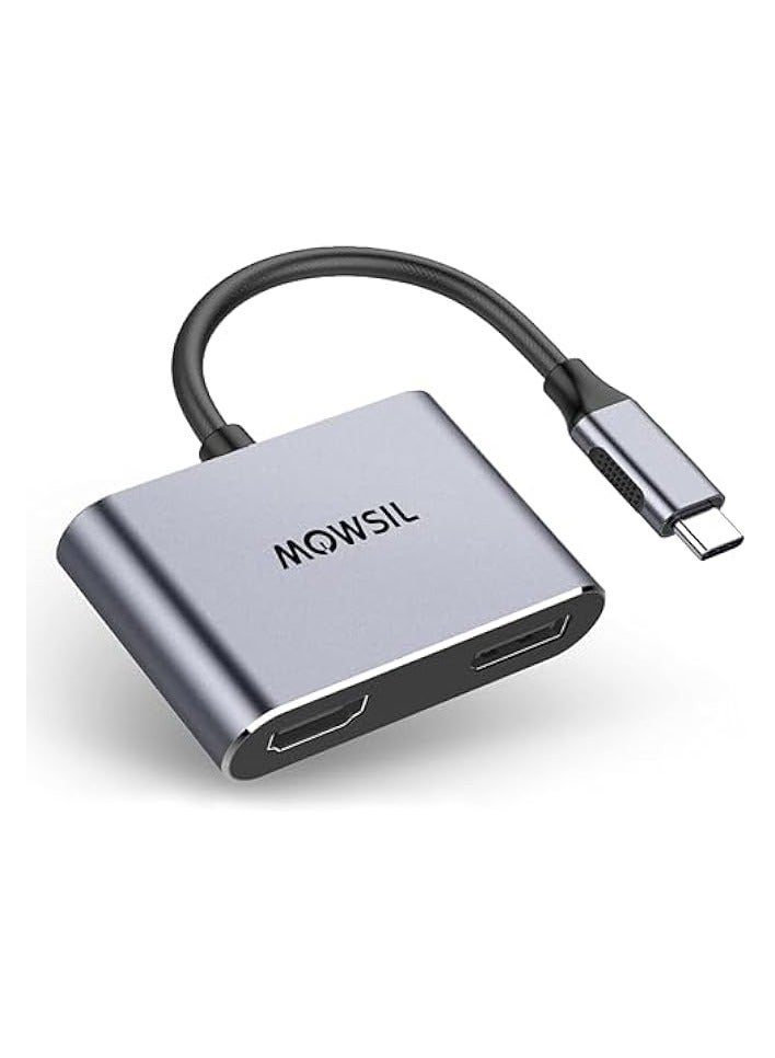 Mowsil USB Type C to Dual HDMI 4K High Definition Hub Adapter Splitter with USB 3.1 Port and Type-C Charging Port compatible with MacBook Pro Air, Surface Book 2,Chromebook Pixel - Image 1