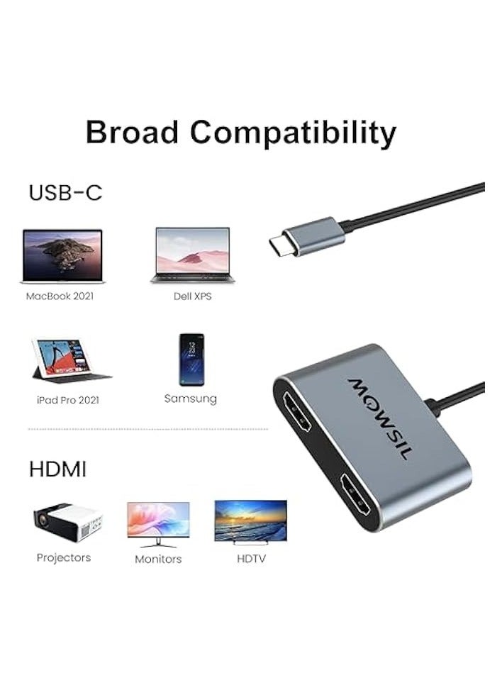 Mowsil USB Type C to Dual HDMI 4K High Definition Hub Adapter Splitter with USB 3.1 Port and Type-C Charging Port compatible with MacBook Pro Air, Surface Book 2,Chromebook Pixel - Image 4