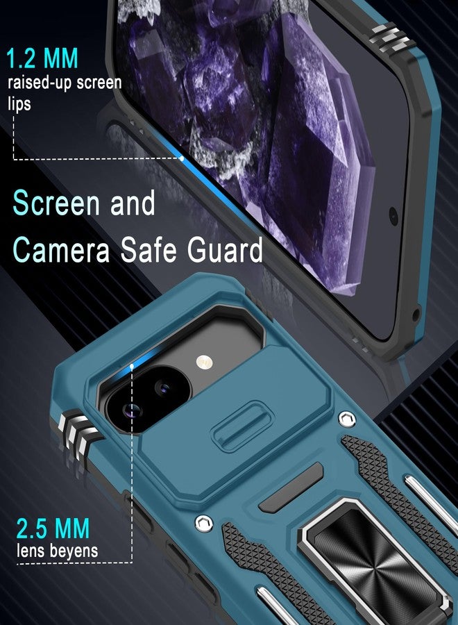 DEERLAMN Case for Google Pixel 9A with Slide Camera Cover+Screen Protector (1 Pack), Rotated Ring Kickstand Military Grade Shockproof Protective Cover-Light Blue - Image 5