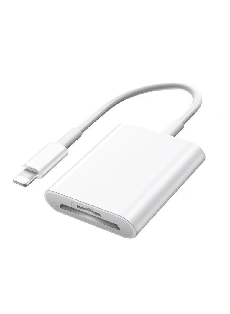 Micro SD Card/SD Card Reader for iPhone/iPad with Dual Slots Lightning Compatible with iPhone Adapter White - Image 1
