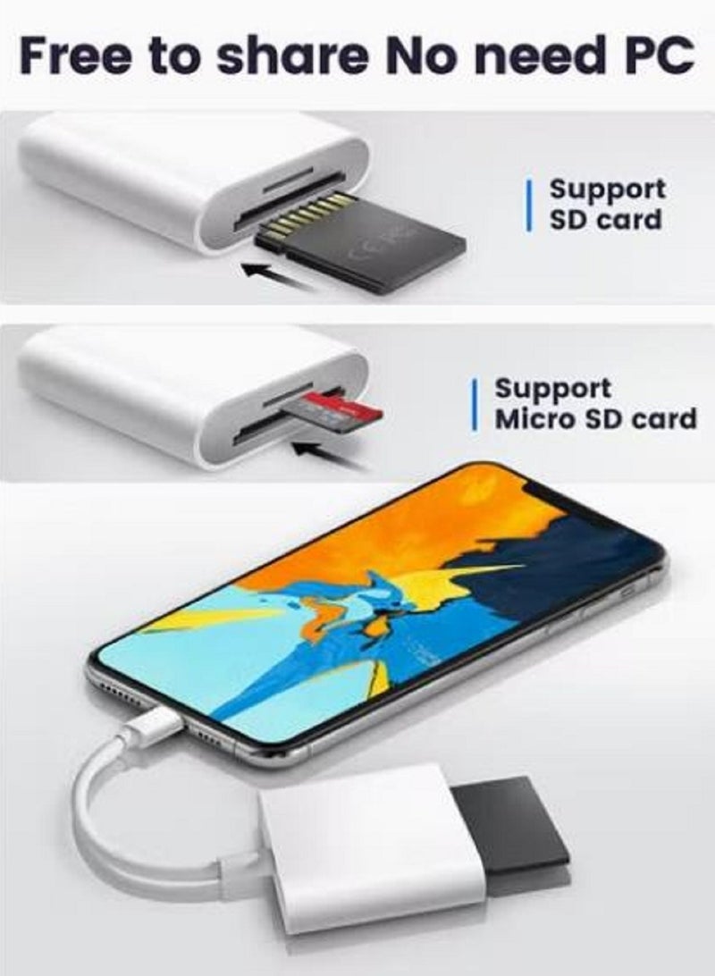 Micro SD Card/SD Card Reader for iPhone/iPad with Dual Slots Lightning Compatible with iPhone Adapter White - Image 3