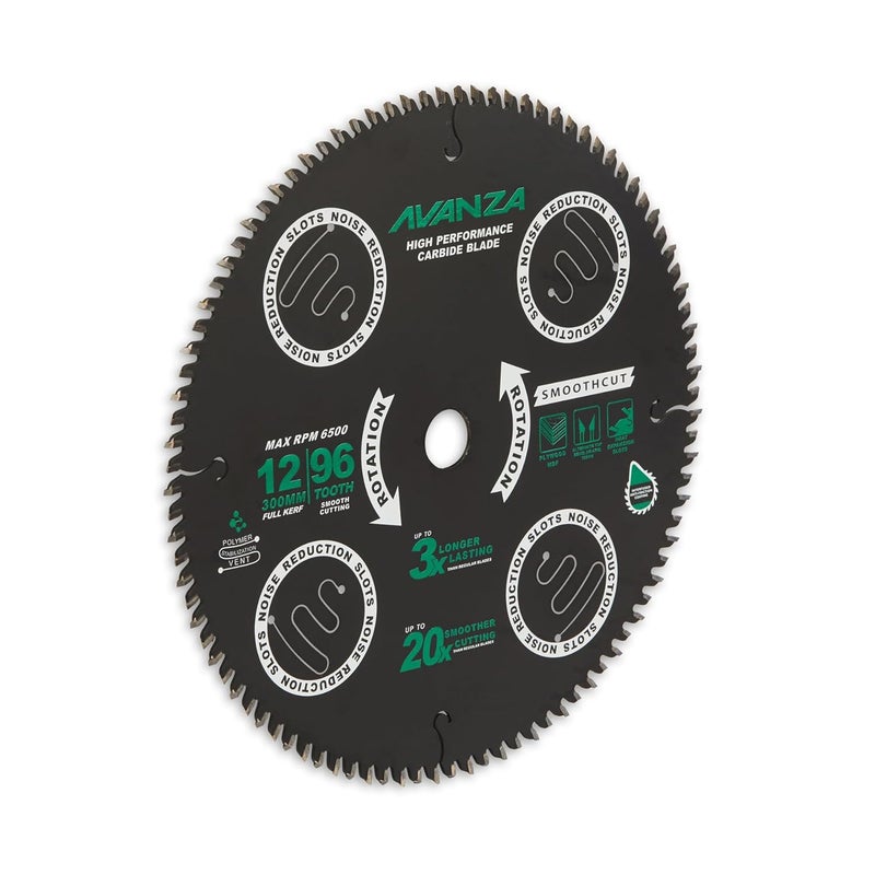 AVANZA Full-Kerf TCT Saw Blade 12 X 72. Best suited for cutting of plywood and crosscutting of woods. SUPER SMOOTH! DuraShield™ coated and Anti-Vibration Technology in-built. - Image 3