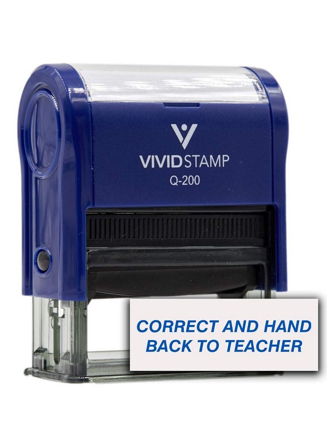 Vivid Stamp Correct and Hand Back to Teacher Self Inking Rubber Stamp (Blue Ink) - Medium 