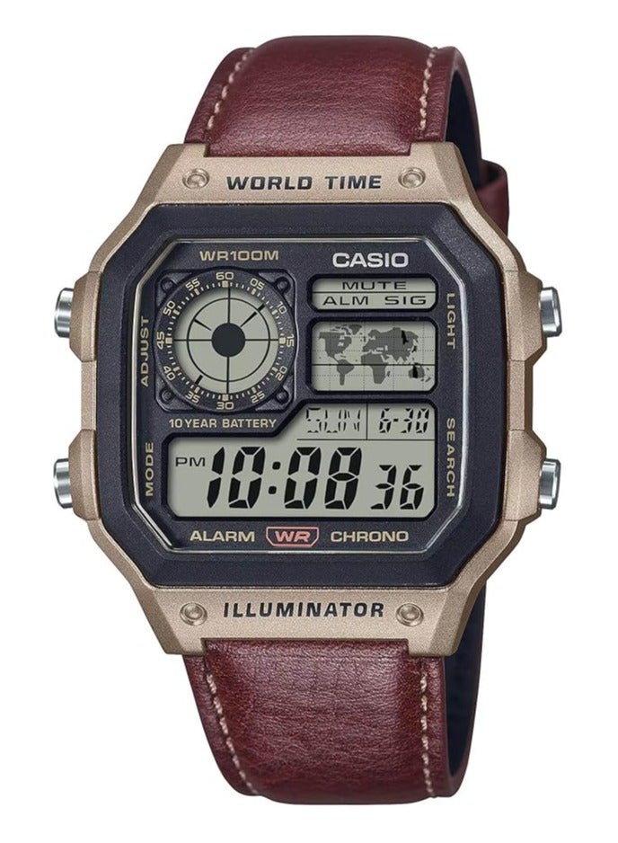 كاسيو ساعة يد رقمية للرجال بحزام جلد AE-1200WHL-5AV - Image 1