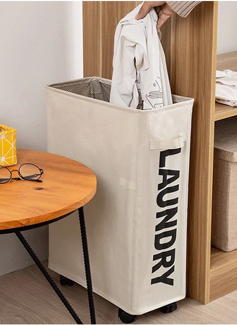 44L Dirty Laundry Basket With Wheels - Movable  Foldable And Space-saving