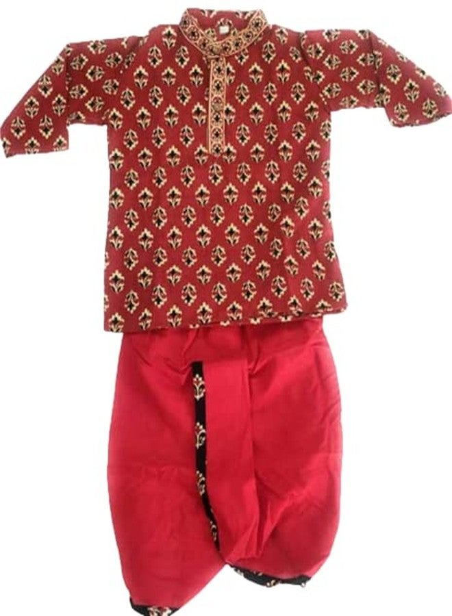 LITTLE DREAMS Traditional Jaipuri Print Dhoti & Kurta Set Special for Kids Red 6-12 M