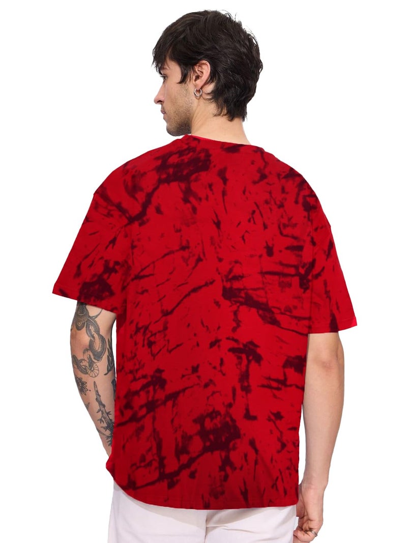 LEOTUDE Oversized Round Neck Half Sleeve Tie & Dye Printed T-Shirt for Men(FS306_RED_P_RED_2XL) - Image 2
