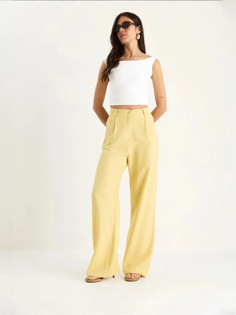 Bianco Lucci LUCCI High Waist Palazzo Pants with Pleats