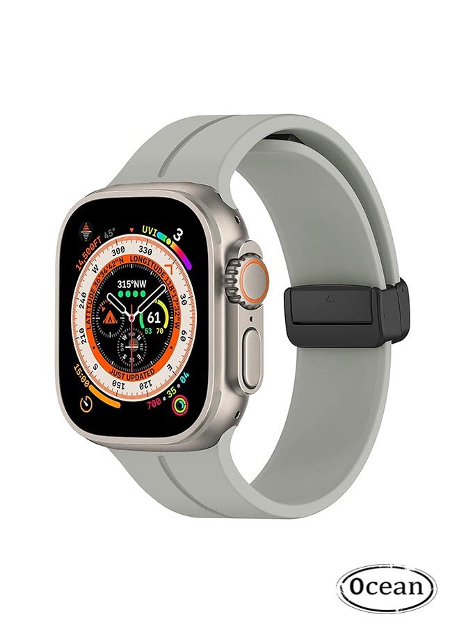 Magnetic for Apple Watch Ultra Band 49mm/45mm/44mm/42mm iWatch Bands, Soft Sport Silicone Replacement Wristband Strap for Apple Watch Band Series 9/8/7/6/5/4/SE/SE 2nd/Ultra 2/Ultra, Grey - Image 1
