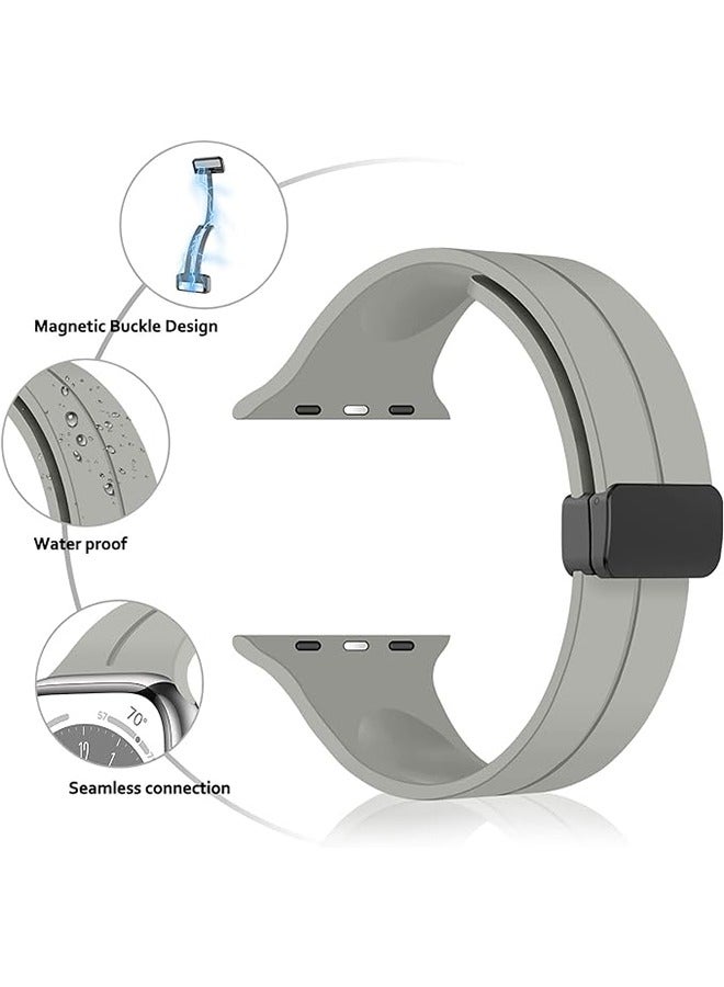 Magnetic for Apple Watch Ultra Band 49mm/45mm/44mm/42mm iWatch Bands, Soft Sport Silicone Replacement Wristband Strap for Apple Watch Band Series 9/8/7/6/5/4/SE/SE 2nd/Ultra 2/Ultra, Grey - Image 2