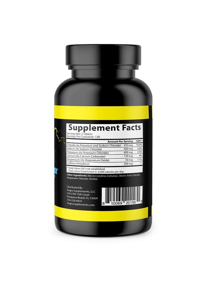 أقراص إلكتروليت من Angry Supplements Electro Lightning Energy Hydration Complex - أقراص ترطيب تحتوي على الكالسيوم والمغنيسيوم والصوديوم والبوتاسيوم والكافيين (240 قرصًا، إمداد لمدة 120 يومًا)