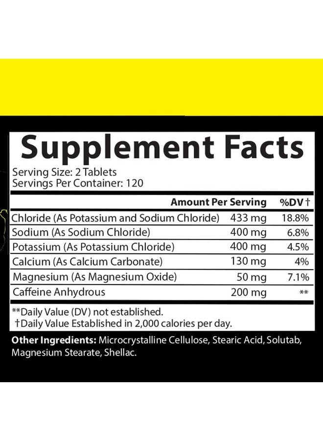 أقراص إلكتروليت من Angry Supplements Electro Lightning Energy Hydration Complex - أقراص ترطيب تحتوي على الكالسيوم والمغنيسيوم والصوديوم والبوتاسيوم والكافيين (240 قرصًا، إمداد لمدة 120 يومًا)