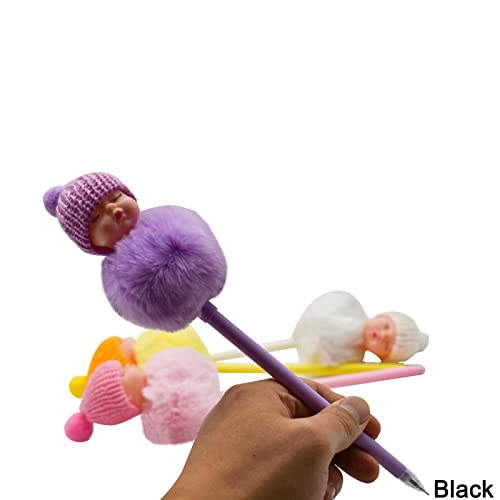 Maydahui 4 PCS Pom Pom Doll Gel Pen With 10 PCS Pen Refills Cute Kawaii Fluffy Ball Pens Sleeping Baby Style Black Ink for Party School Office - Image 5