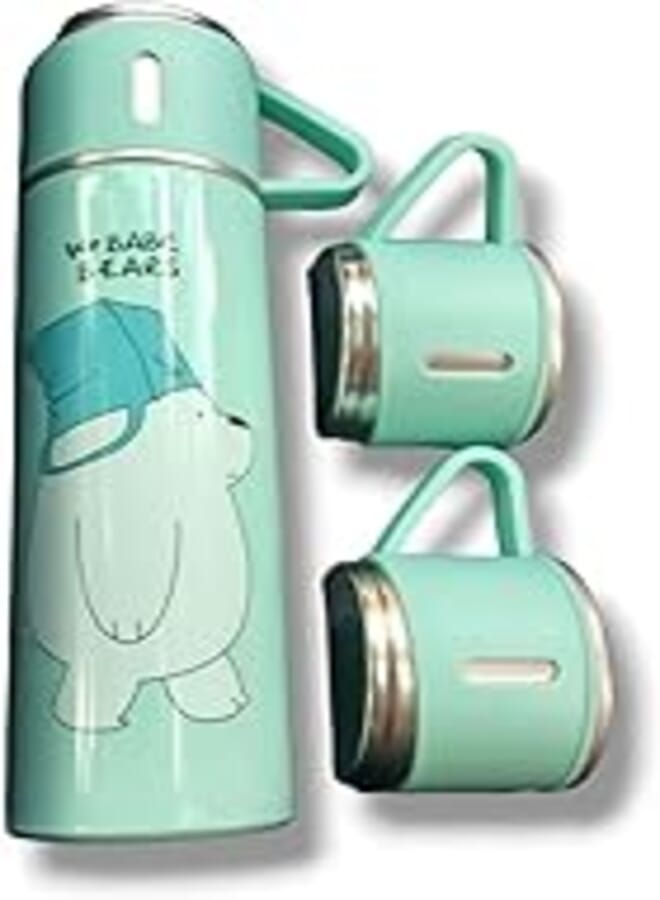 Termo con taza incluida para té y Café de Acero Inoxidable, Escandalosos" botella aislada al vacío con tapa incorporada a prueba de fugas de 500 ml con tazas en color -green 