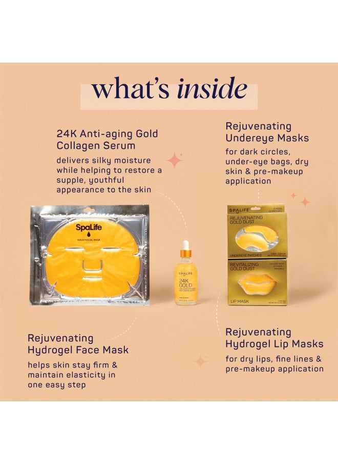 SpaLife - SpaLife Gold Skin Care 8 Pack Set with Facial Mask, Serum, Lip and Eye Mask - Image 1