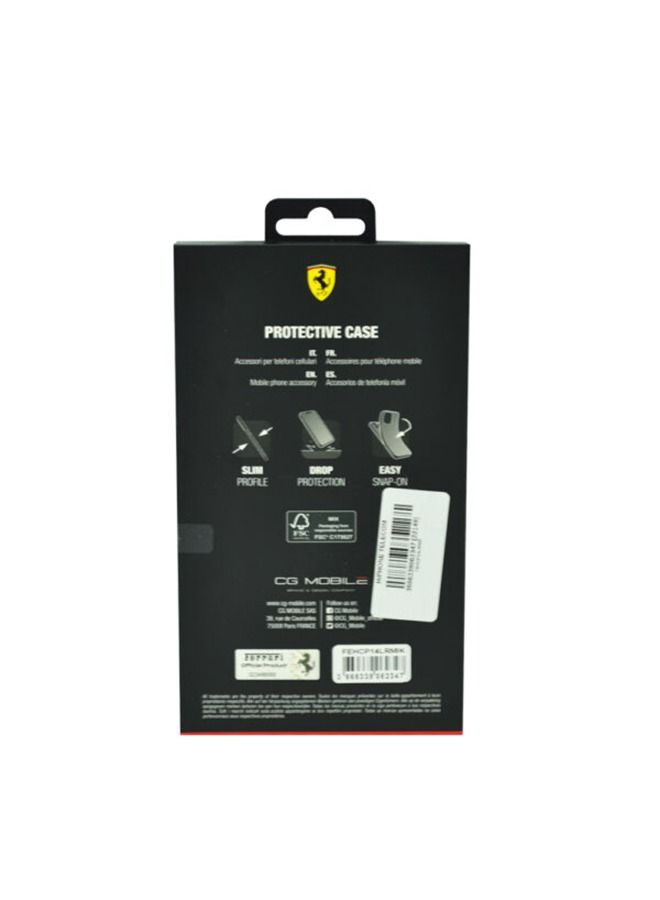 Ferrari حافظة جلدية مع خطوط بارزة وشعار درع أصفر لهاتف آيفون 14 برو أسود - Image 3