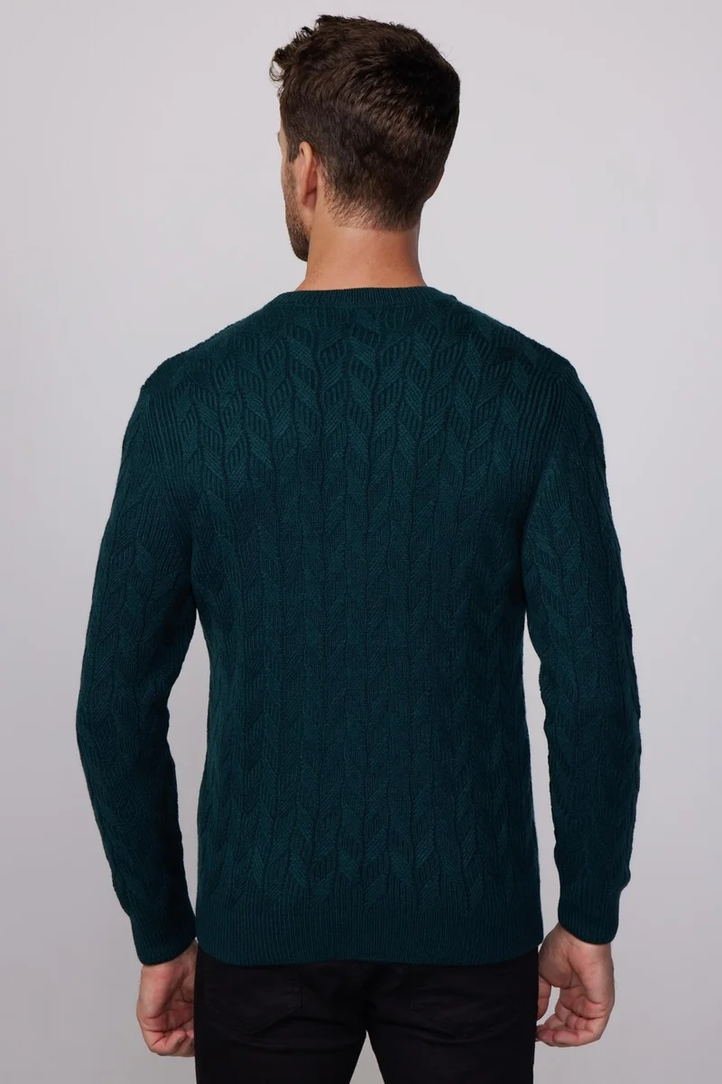 تودورس Slim Fit Crew Neck Patterned Green Men's Sweater
