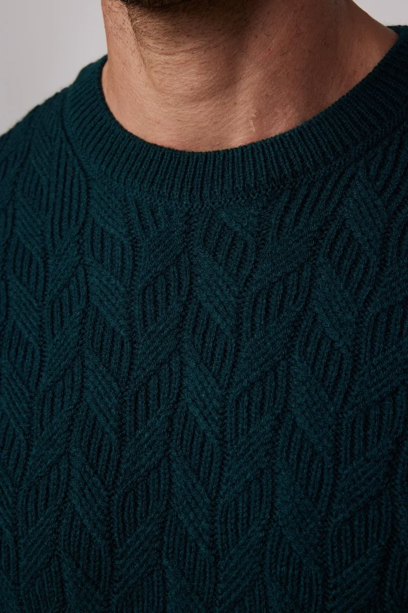 تودورس Slim Fit Crew Neck Patterned Green Men's Sweater