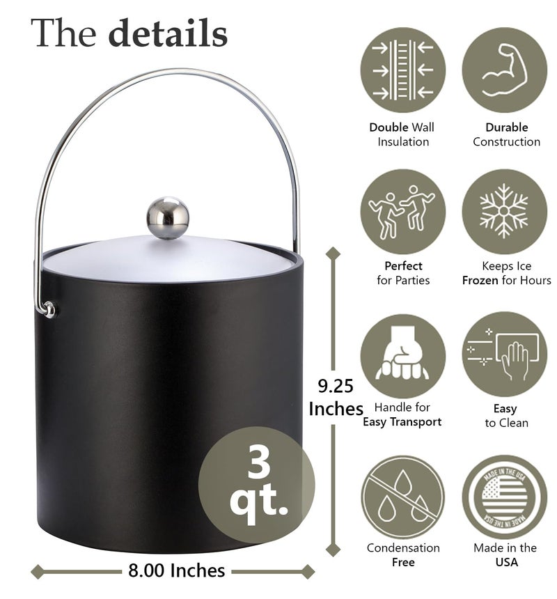 Kraftware Bartenders Choice Fun Colors Collection Ice Bucket - 3-Quart, Double Wall Construction, Keeps Ice Perfectly Chilled, Ideal for Hotel Guest Rooms and Bar Areas, Black, Handle - Image 4