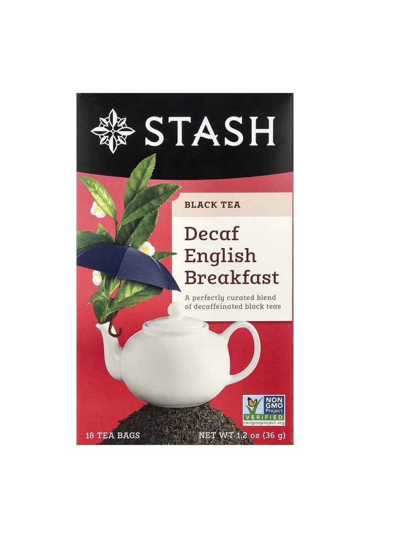 Stash Tea, Black Tea, Decaf, English Breakfast, 18 Tea Bags, 1.2 oz (36 g)