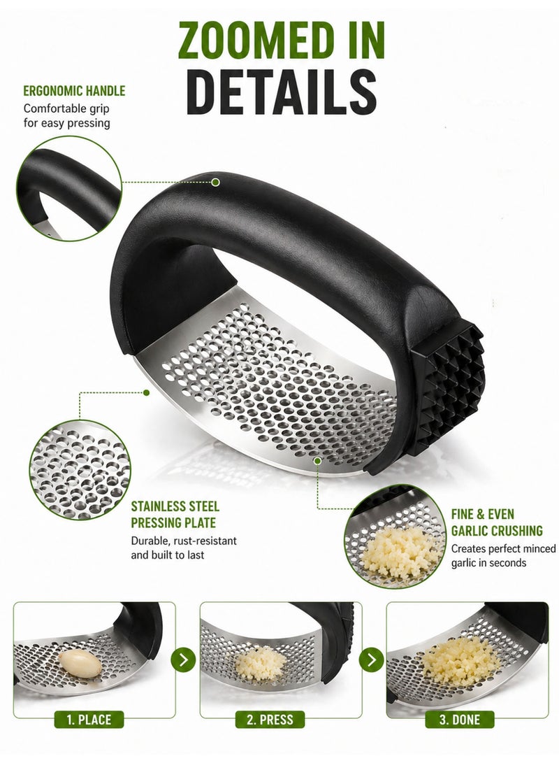 Stainless Steel Garlic Press Rocker, Heavy Duty Garlic Crusher, Mincer & Chopper with Ergonomic Non Slip Handle, Easy to Clean Kitchen Tool - Image 3
