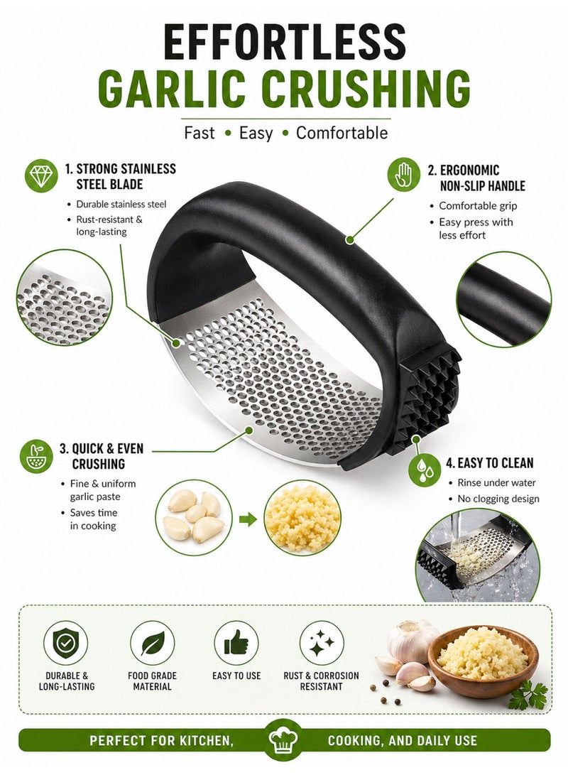 Stainless Steel Garlic Press Rocker, Heavy Duty Garlic Crusher, Mincer & Chopper with Ergonomic Non Slip Handle, Easy to Clean Kitchen Tool - Image 2