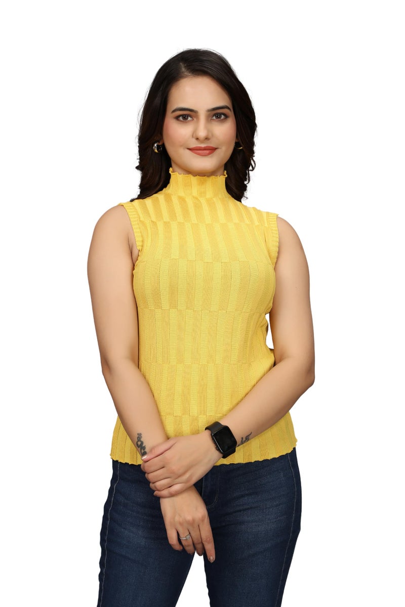 BROGBUS Women's Cotton and Polyester Blend Sleeveless Tank Top for Girls Regular Fit Casual Top (Free Size, Yellow) - Image 1