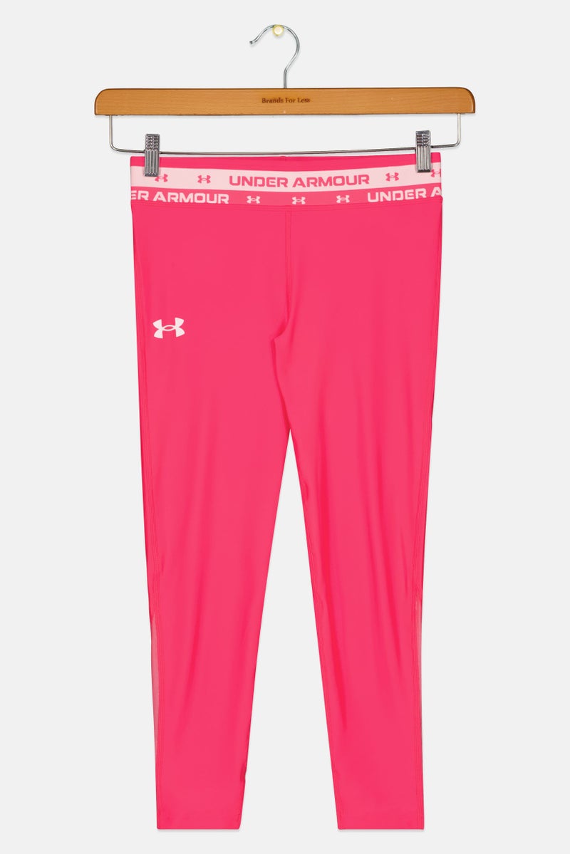 UNDER ARMOUR Kids Girl Brand Logo Training Leggings, Neon Pink - Image 2