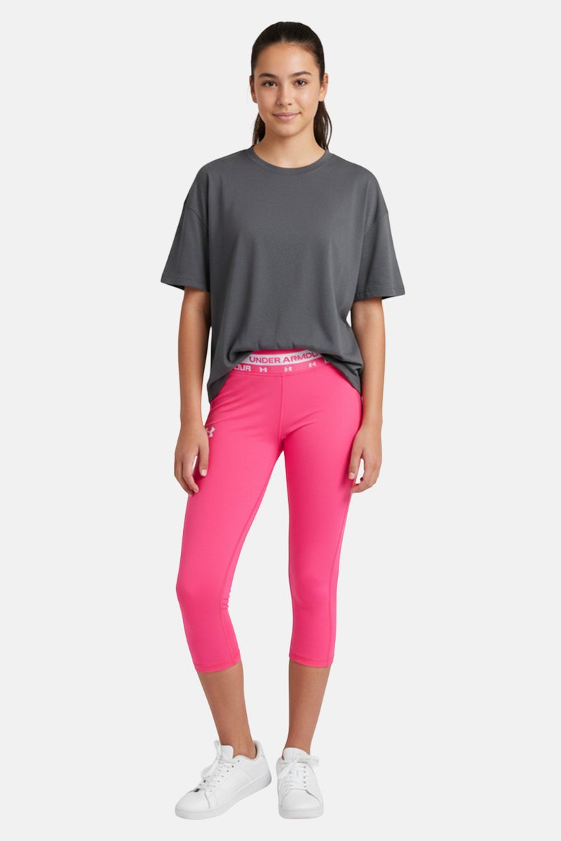 UNDER ARMOUR Kids Girl Brand Logo Training Leggings, Neon Pink - Image 1