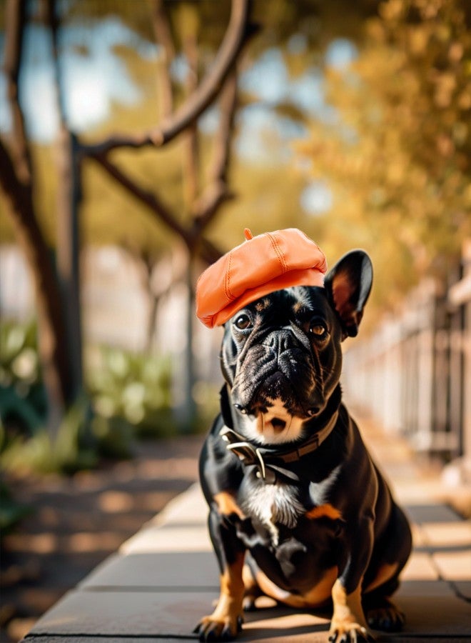 PET SHOW Dog Beret Hat for Small Dogs Cats Party Holiday Headband Cap French Leather Berets with Adjustable Chin Strap Cute Fashion Puppy Hats Pets Costumes Accessories(Orange,S) - Image 5